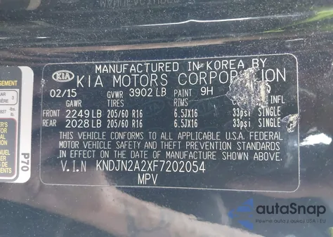 2015 Kia Soul z USA, uszkodzony, nr VIN KNDJN2A2XF7202054